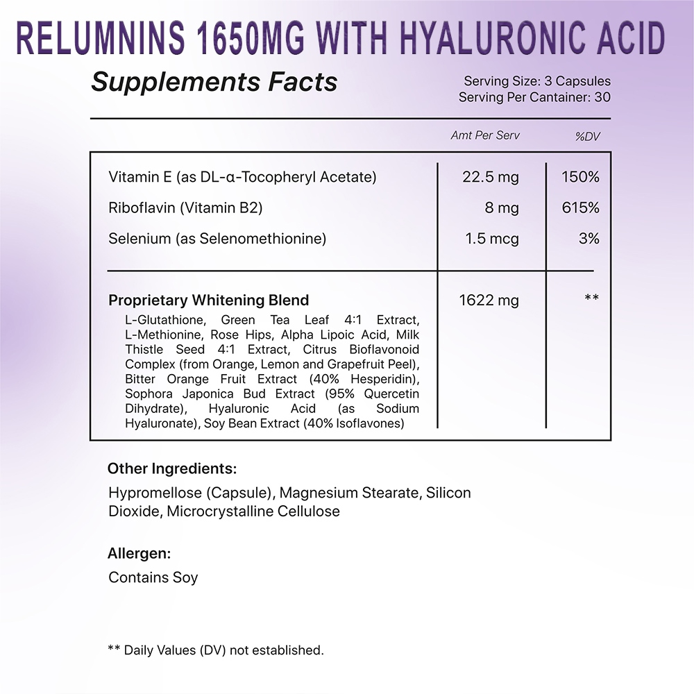 Relumins 1650mg Glutathione With Hyaluronic Acid Capsules